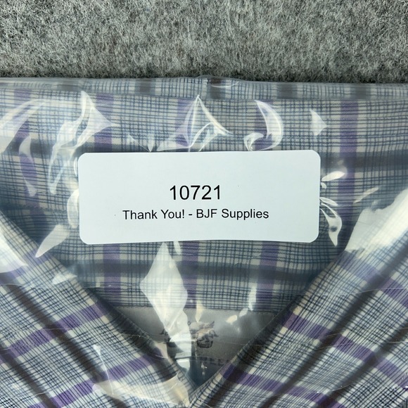 Hickey Freeman Shirt Mens Large Purple Plaid Long Sleeve‎ Button Down Cotton - Picture 12 of 12